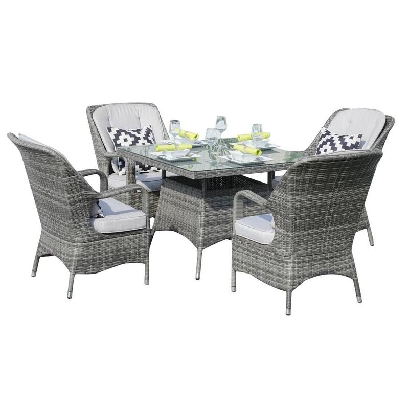 Modern Patio 5-piece Aluminum Wicker Dining Set with Square Glass Top Table and 4 Chairs