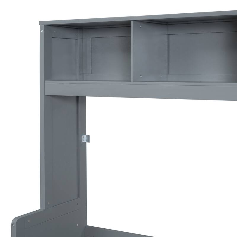 Space Saving Murphy Bed with Integrated Storage, Wood Foldable Wall Platform Bedframe with Closet, Shelves and Drawers