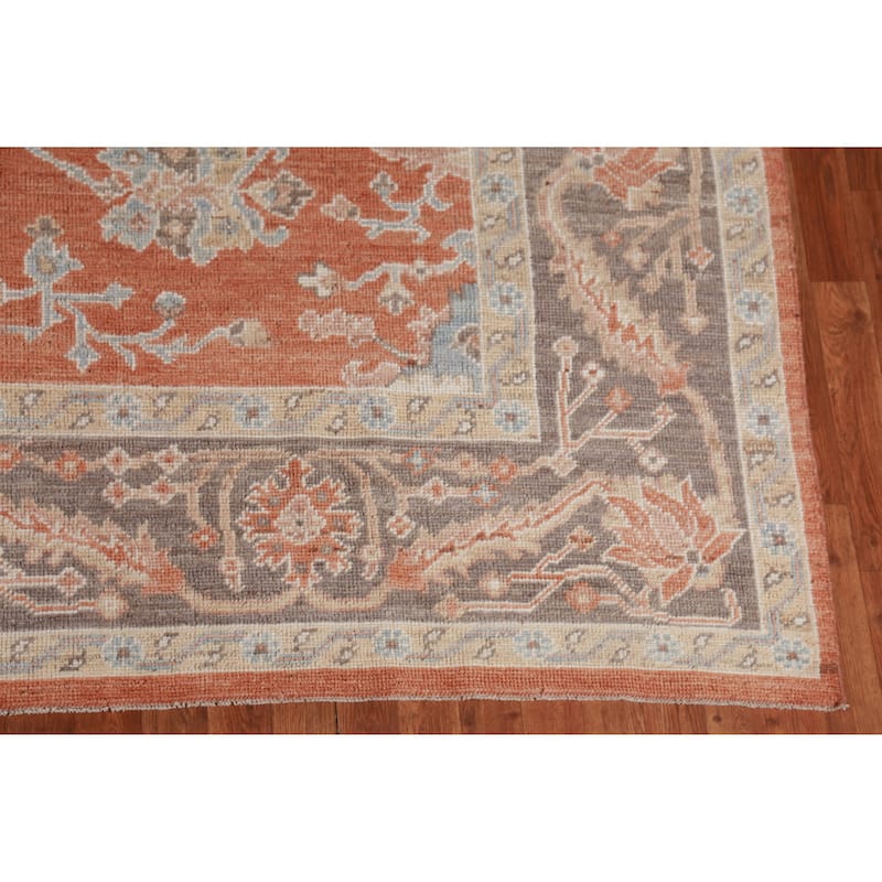 Hand Knotted Oriental 100% Wool Carpet Transitional All-Over Oranges & Rust Oushak Area Rug - 12' 4'' X 9' 3''