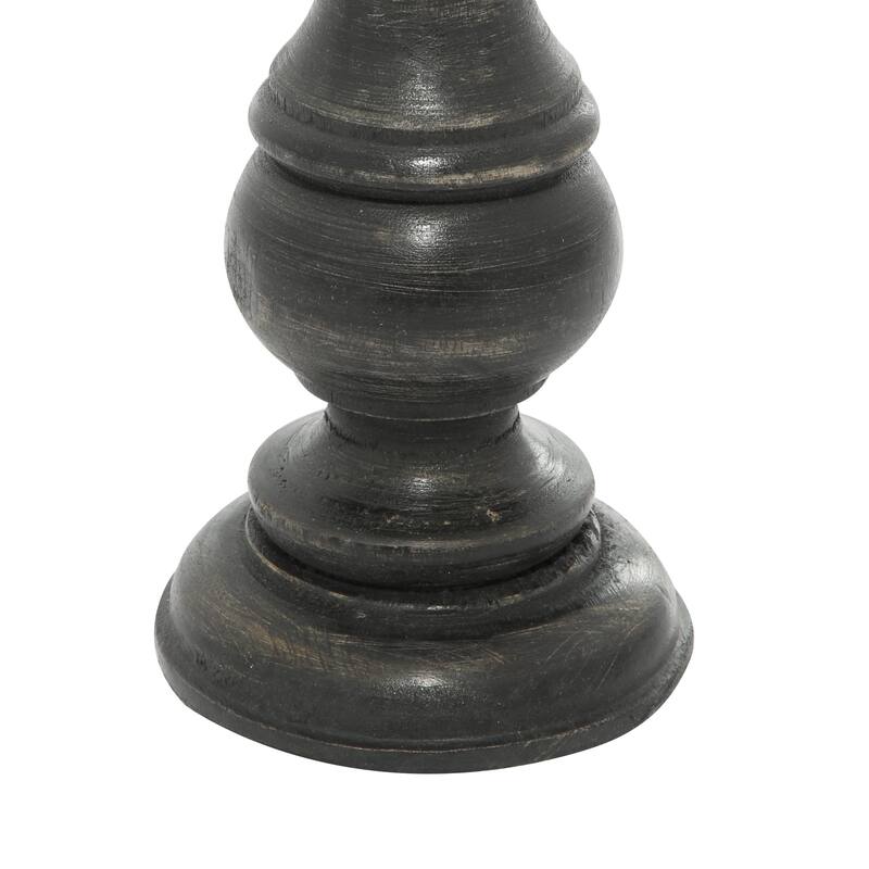 Mango Wood Distressed Turned Pillar Decorative Candle Holder - Set of 3 - Roche River Decor