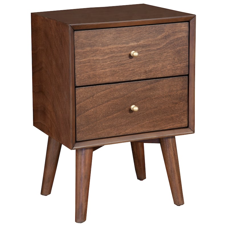 Alpine Furniture Flynn Mid Century Modern 2 Drawer Nightstand, Walnut
