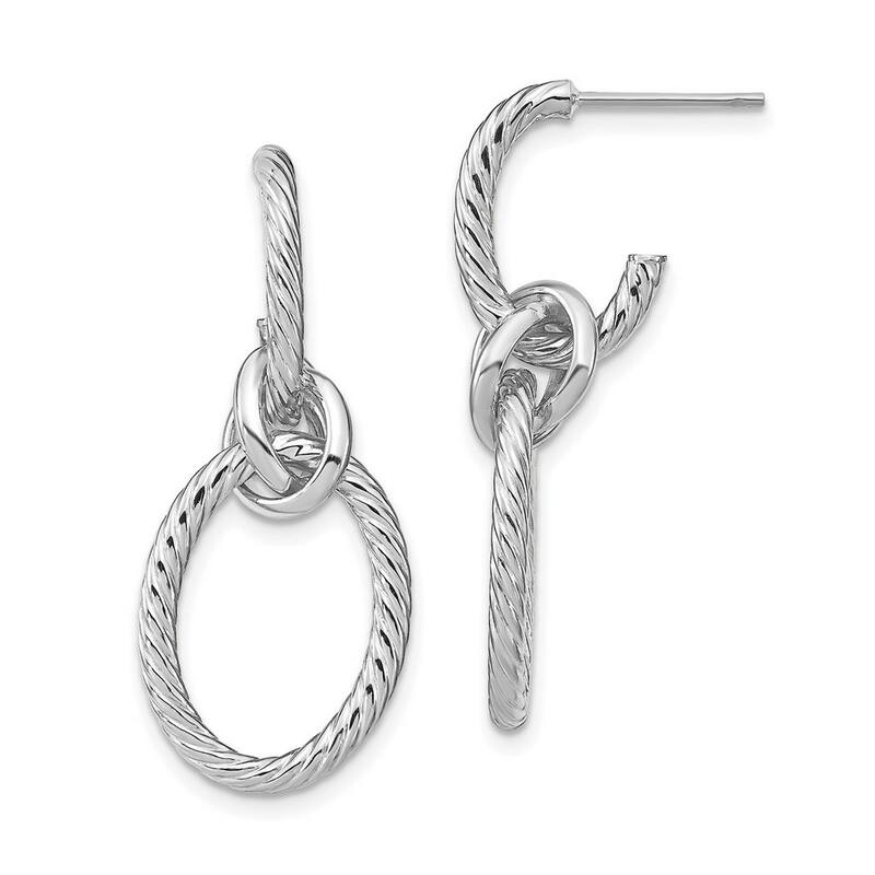 Curata 14k White Gold Polished Textured Oval Post Long Drop Dangle Earrings 31.9x13.87mm