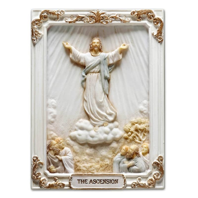 4.1 inches Length Polyresin Glorious Mysteries the Ascension White and Gold Finish Figurine