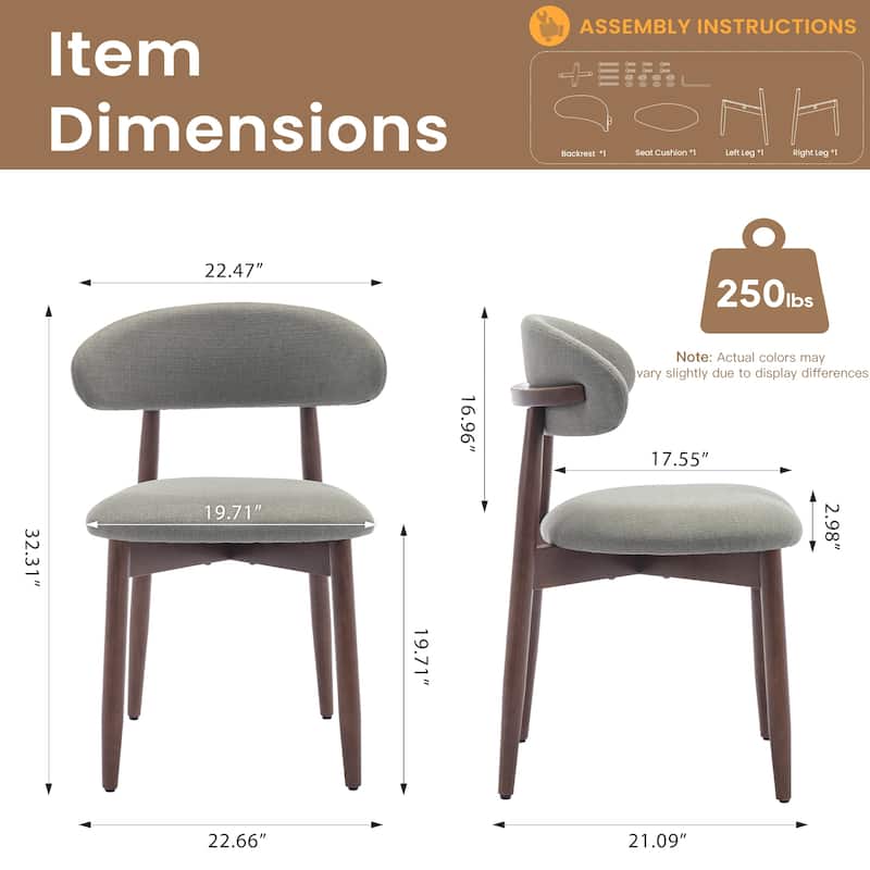 Open Back Upholstered Wood Frame Dining Chair Fabric Seat