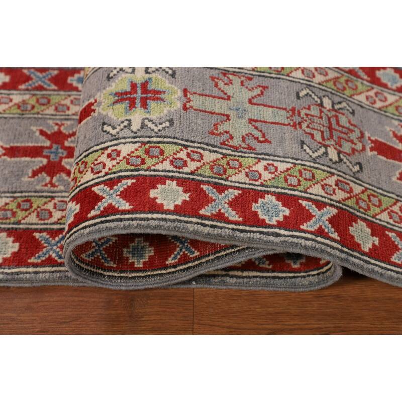 Gray Kazak Oriental Area Rug Hand-Knotted Wool Carpet - 6'7" x 9'6"