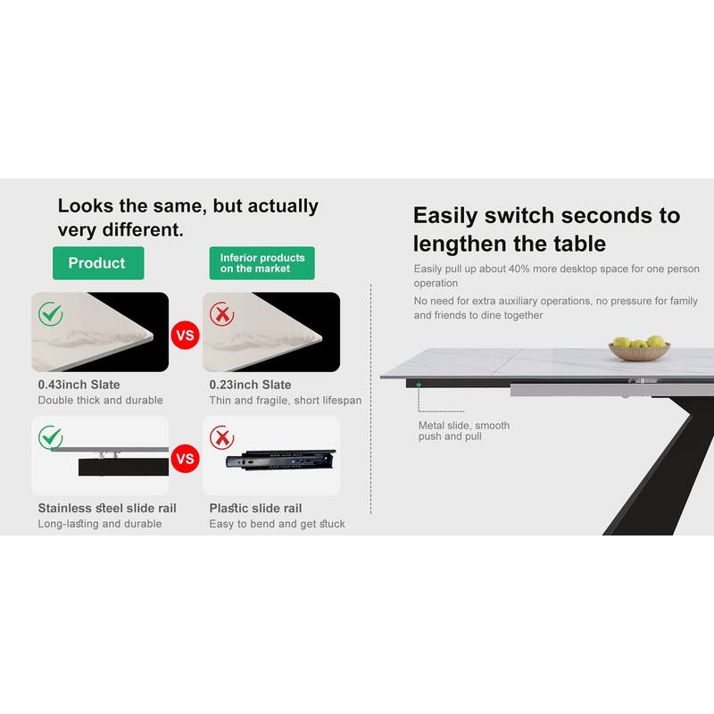 9 - Pieces Modern Minimalist 8 - Person Sintered Stone Extendable Dining Set