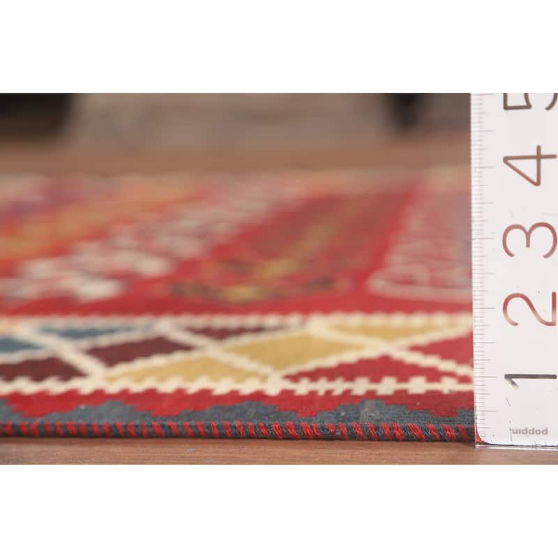 Geometric Kilim Qashqai Persian Vintage Rug Hand-Woven Wool Carpet - 5'2" x 7'7"