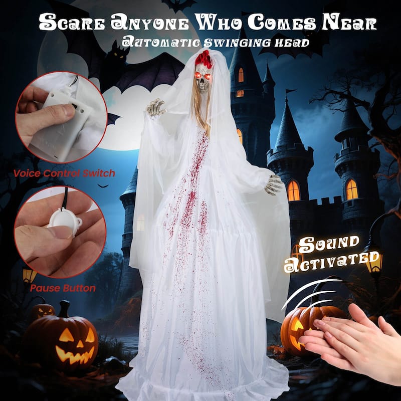 Costway Halloween Animatronic Standing Bride 7.2 FT Haunted House