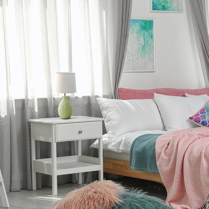 14.17 in. Green Finish Table Lamp with White Shade, Sturdy Table Lamp for Living Rooms and Bedrooms