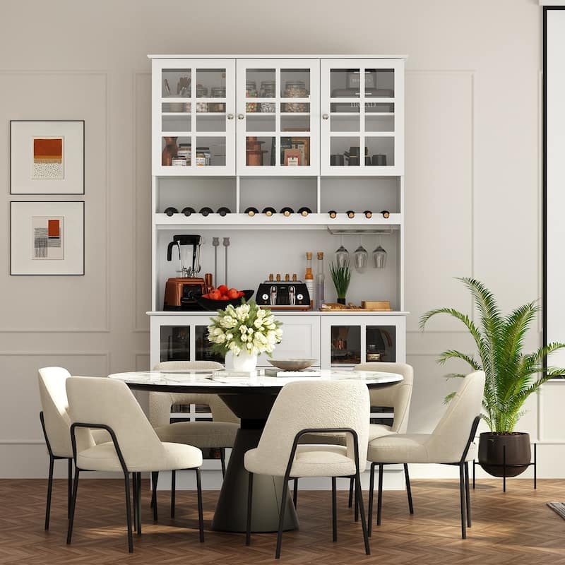 79"Pantry Storage Cabinet Glass Doors Sideboard Buffet Cabinet Lacquer - White