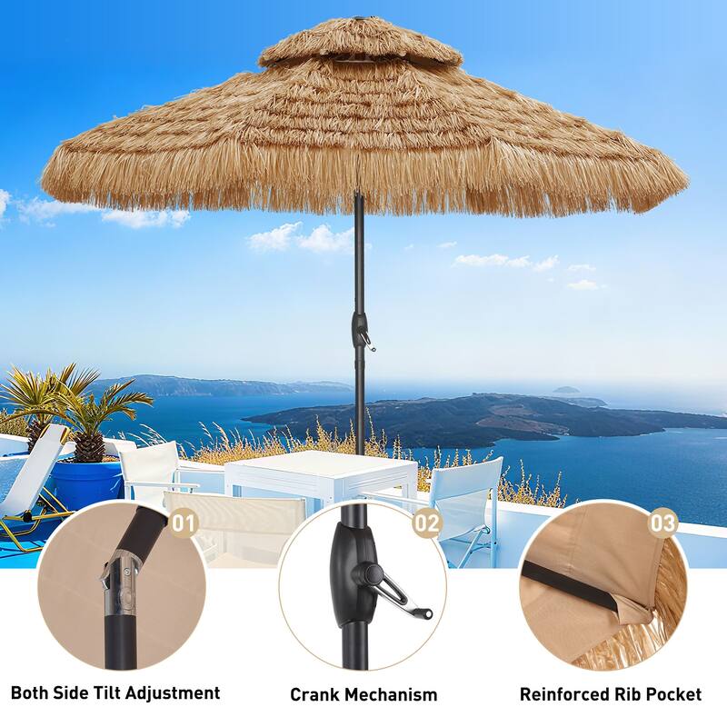 Ainfox 7.5/9 ft Hula Tiki Outdoor Umbrella, Thatched Beach Umbrella