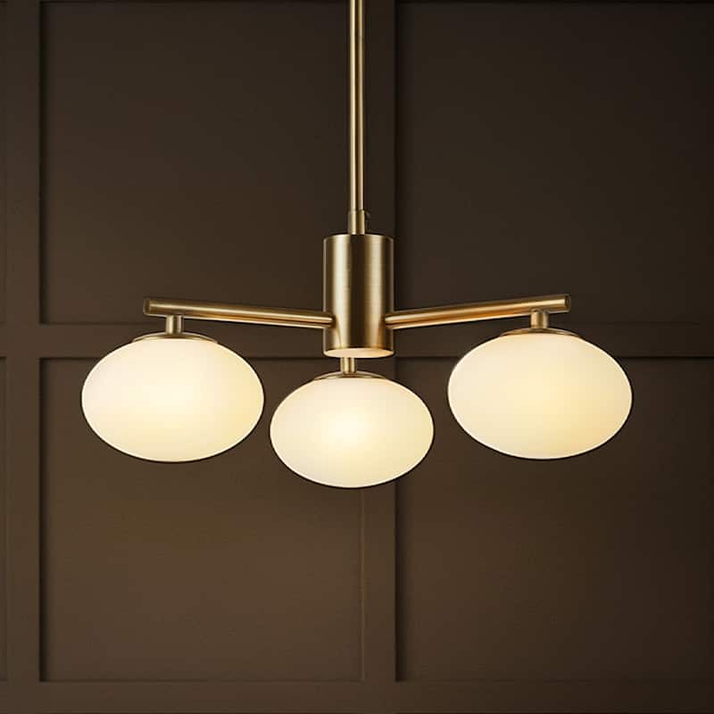 3-Light 20'' Mid Century Modern Opal Glass Chandelier Classic Globe Pendant Light For Dining Room Living Room - W20''