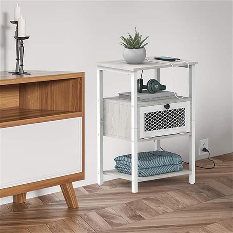 Nightstand with Charging Station - White