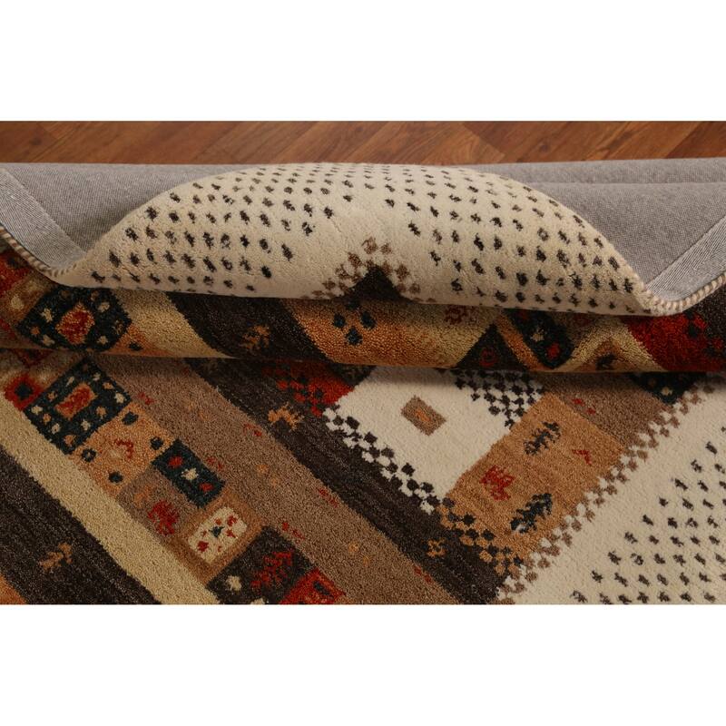 Geometric Gabbeh Indian Area Rug Brown Hand-Tufted Wool Carpet - 5'3" x 7'7"