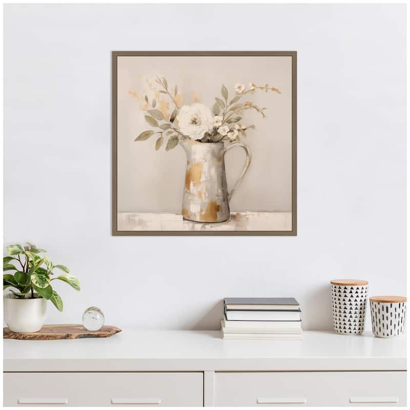 Kate and Laurel Sylvie Pitcher with Flowers Boho Country 1 Framed Canvas by The Creative Bunch Studio