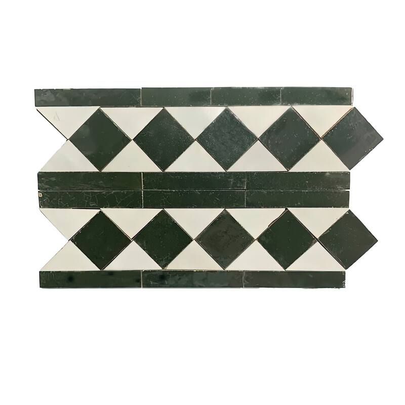 Contemporary Zellige Border, 12" x 3 3/4" x 1/2", Hunter Green/White
