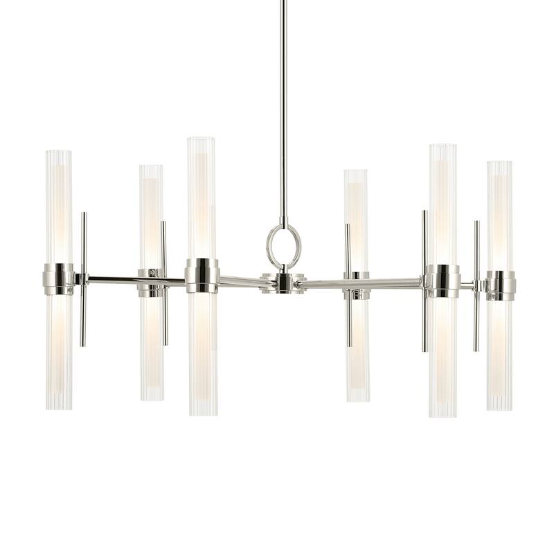 Riven 33 Inch LED 12 Light Chandelier with Clear Fluted Glass in Champagne Bronze