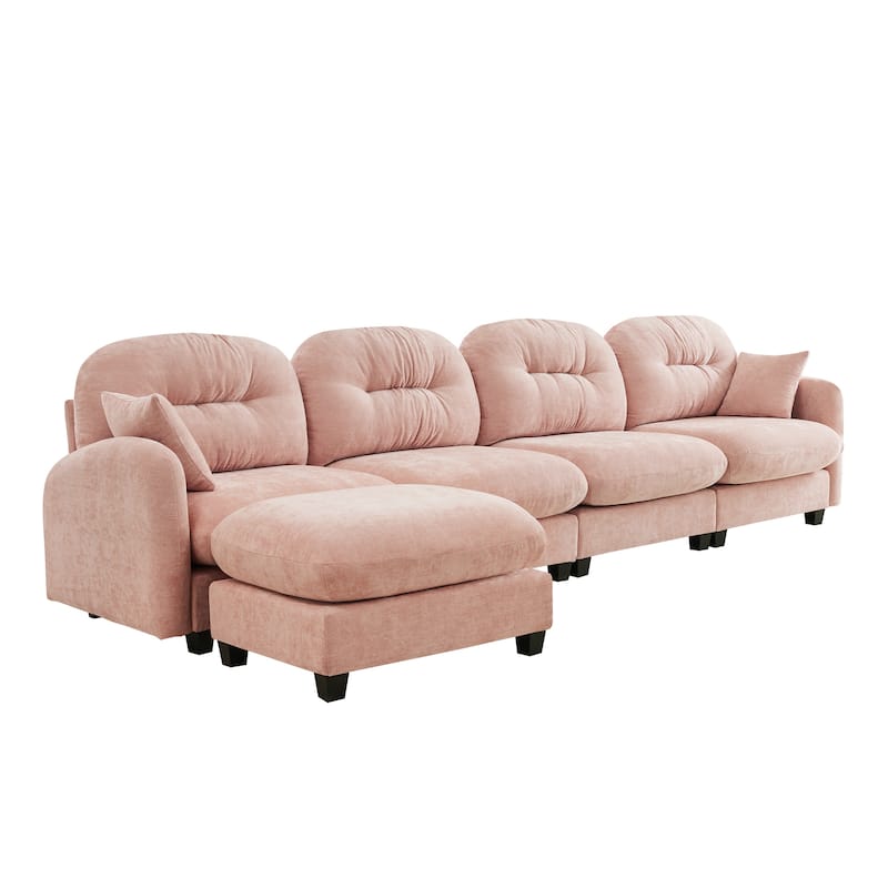 GDF Studio - Kitty Modern Chenille Upholstered Modular Sectional Sofa with Ottoman and Tufted Backrest