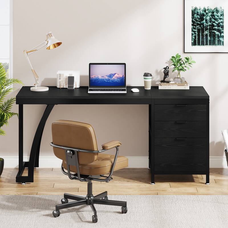 Computer Desk with 3 Drawers, 59" PC Desk Study Writing Table Workstation, Reversible File Storage for Home Office