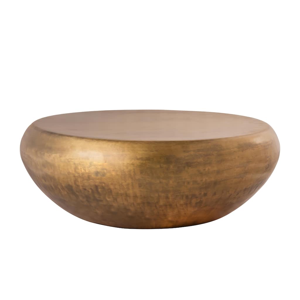 Pasargad Home Helios Drum Shape Coffee Table, Brass - W34.5"xD34.5"xH14.5"