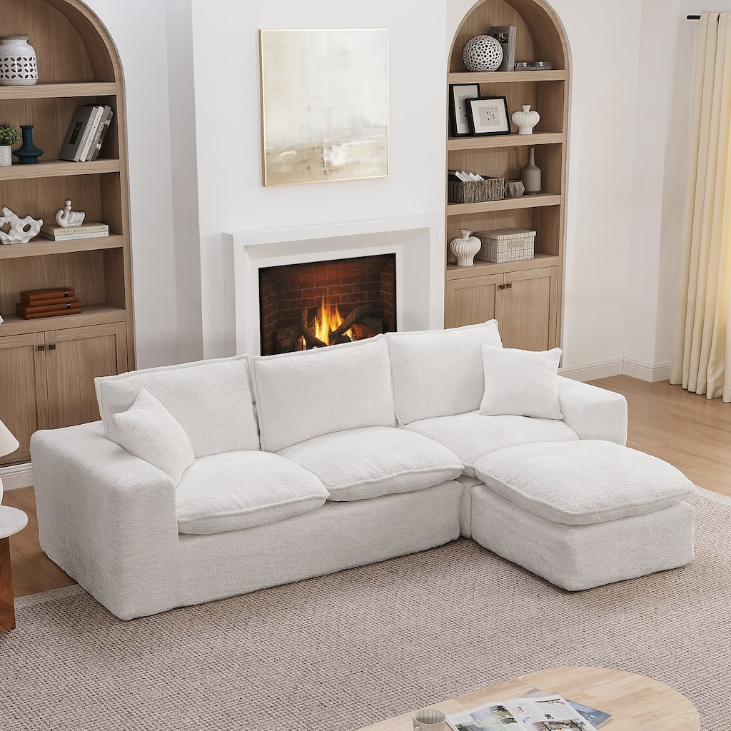 107" Modern Boucle Sectional Sofa with Reversible Chaise for Living Room, Comfy Cloud Couch with Pillows