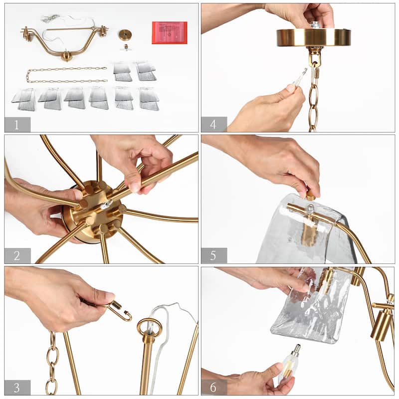 Modern Gold 8-Light Wheel Chandelier Smoky Grey Glass Lights for Dining Living Room - 35.4" Dia. x 21.2" H