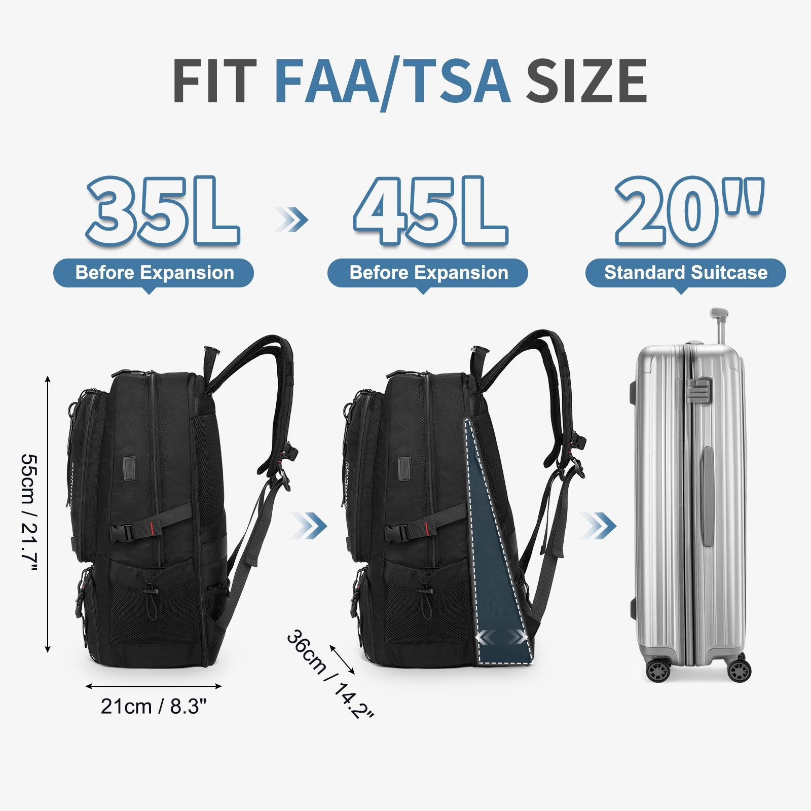 45L Travel Backpack for Men, TSA Approved Carry On Laptop Backpack Expandable, Business Backpack for Work Water Resistant