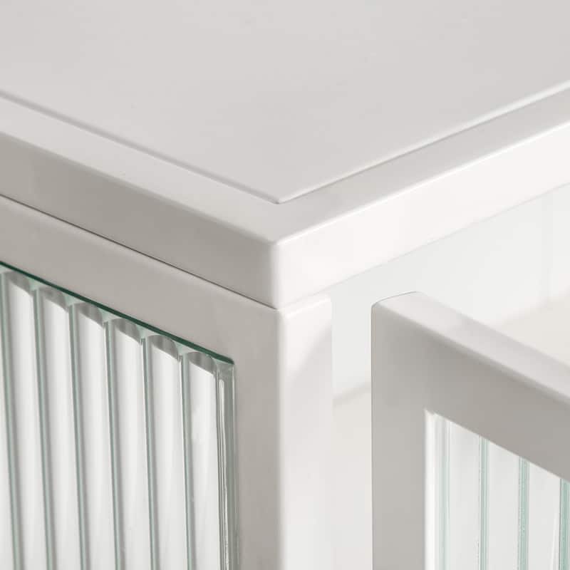 Modern White Wall Cabinet with Fluted Glass Doors and Three-Tier Storage for Entryway, Bathroom, or Living Room