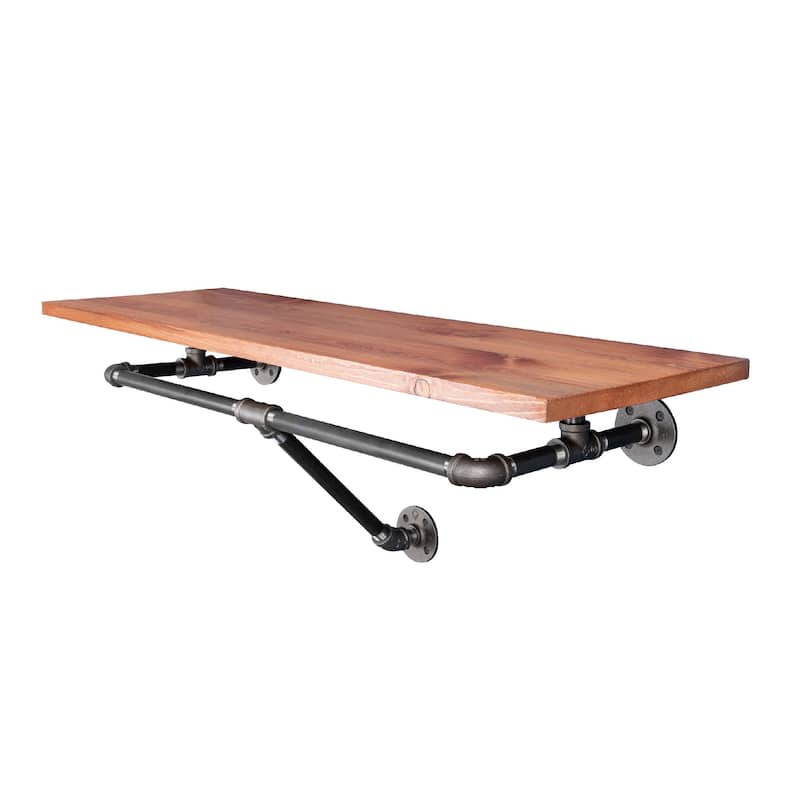 PIPE DECOR 36" Wall Mounted Clothing Rack with Wood Shelf and Industrial Steel Pipe - Sunset Cedar