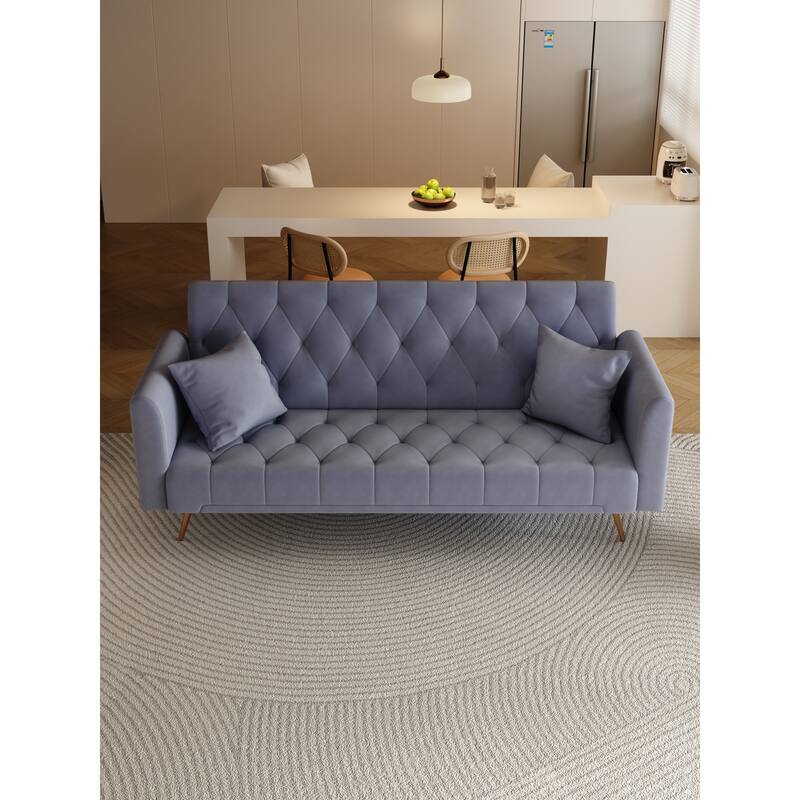 Roomfitters 71-Inch Velvet Convertible Futon Sofa Bed, Modern Loveseat Sleeper Couch with Gold Legs for Small Spaces