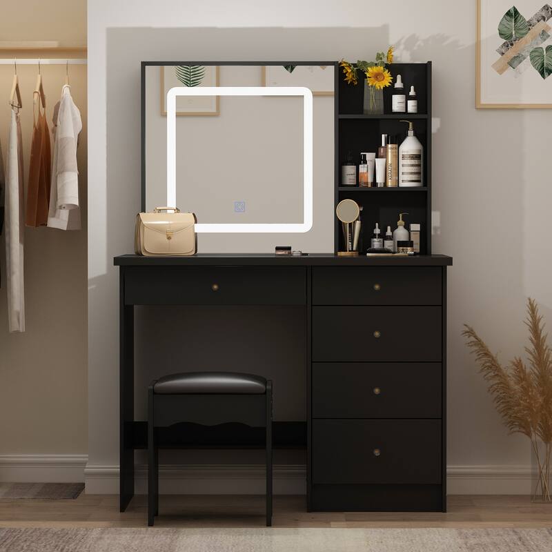 Kerrogee Makeup Vanity Set with Adjustable Lighted Mirror & Stool - 39.4"L x 19.7"W x 53.5"H