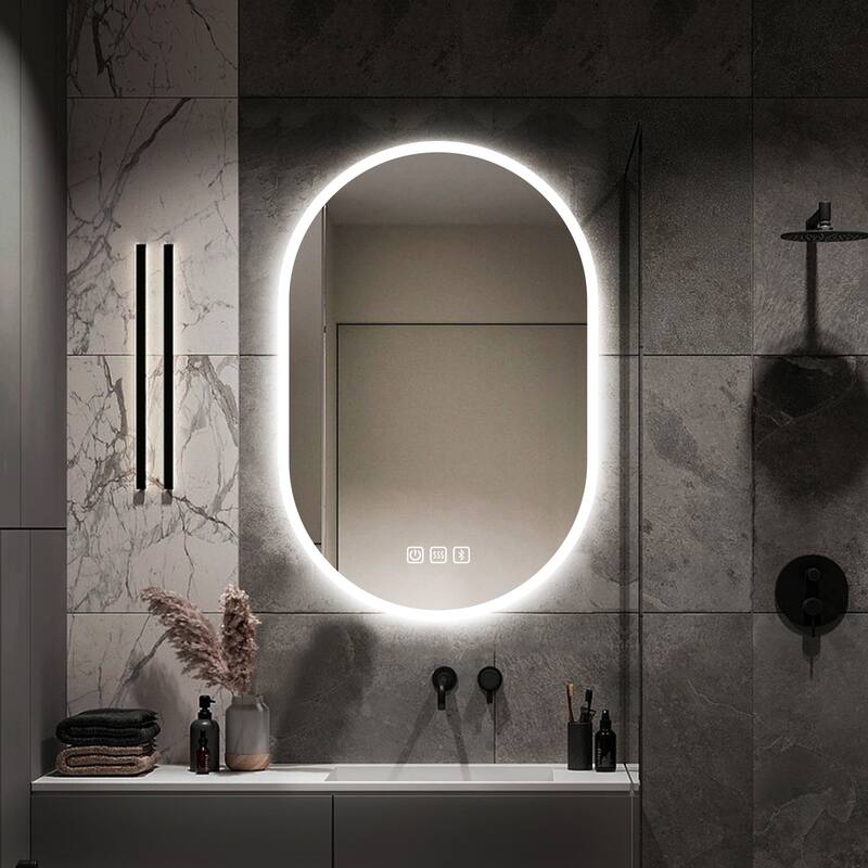 24 in. W x 36 in. H Large Oval Frameless Wall-Mount Anti-Fog LED Light Bathroom Vanity Mirror - 24" x 36" - 24" x 36"