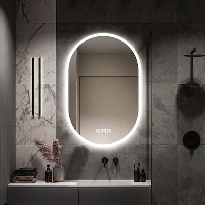 24 in. W x 36 in. H Large Oval Frameless Wall-Mount Anti-Fog LED Light Bathroom Vanity Mirror - 24" x 36"