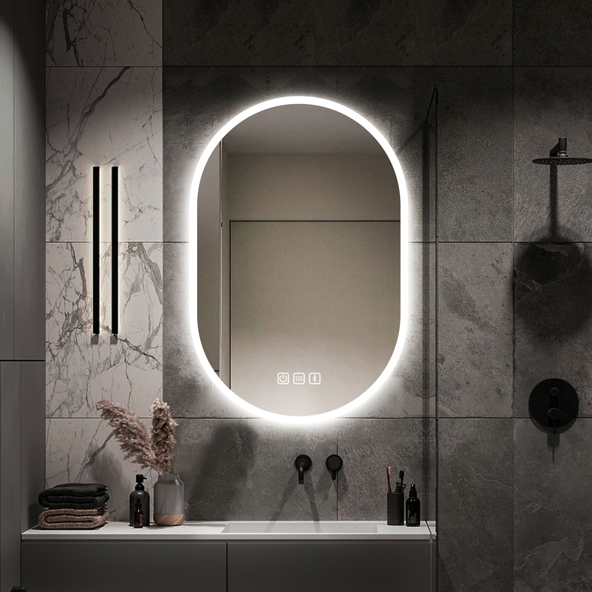 24 in. W x 36 in. H Large Oval Frameless Wall-Mount Anti-Fog LED Light Bathroom Vanity Mirror - 24" x 36"