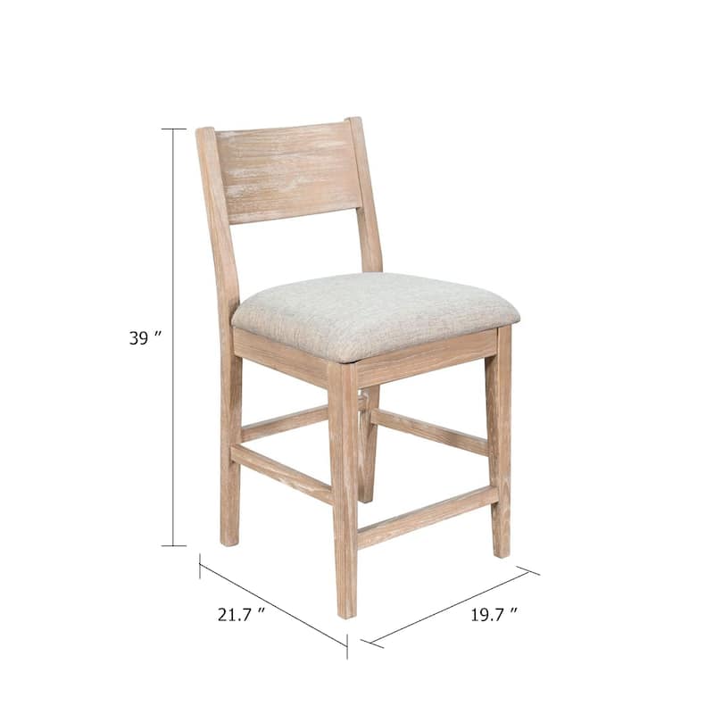 Casy Counter Height Chair Set of 2, Gray Cushion, Natural Brown Solid Wood