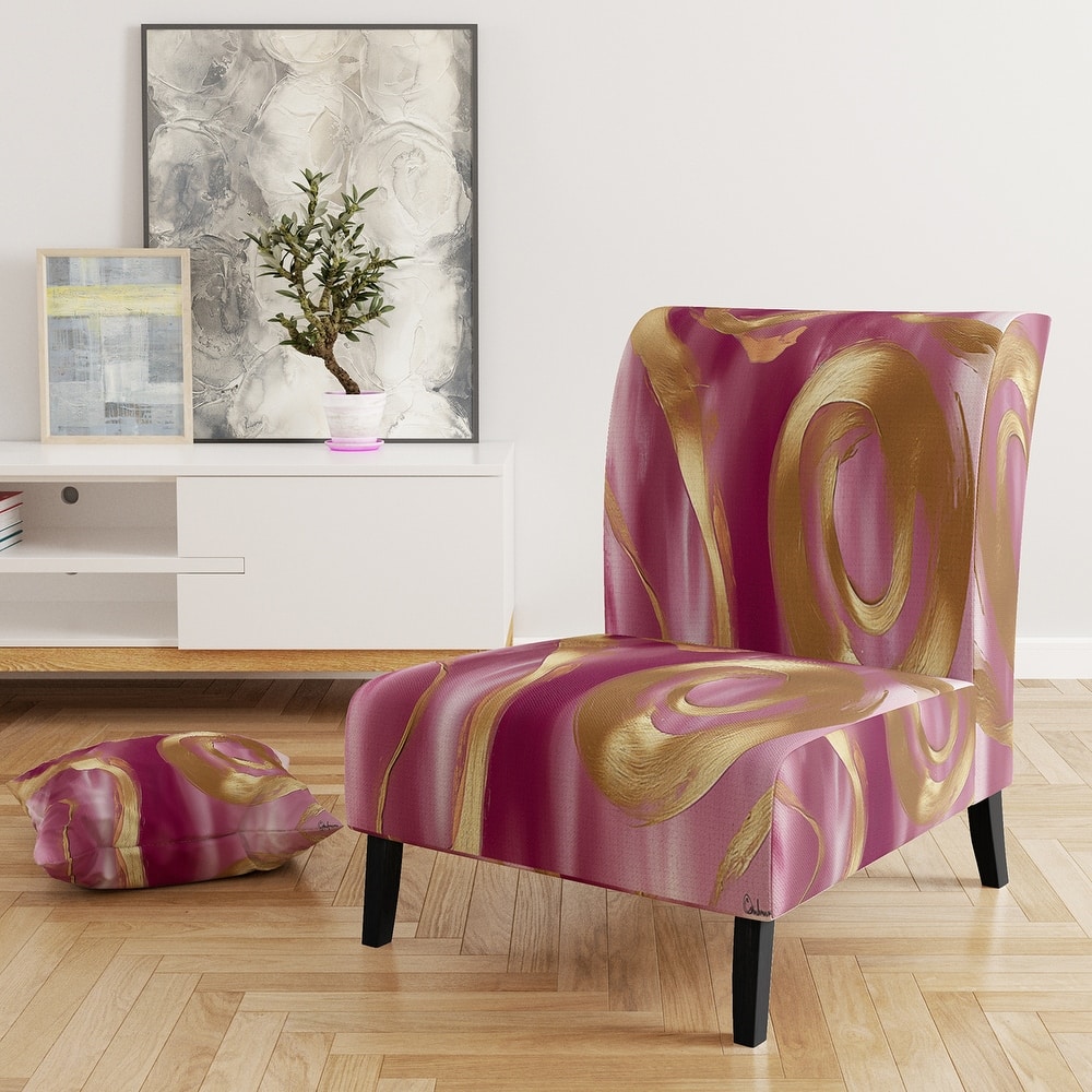 Designart "Mettalic Indigo And Gold II" Upholstered Abstract Accent Chair - Glam Arm Chair For Living Room