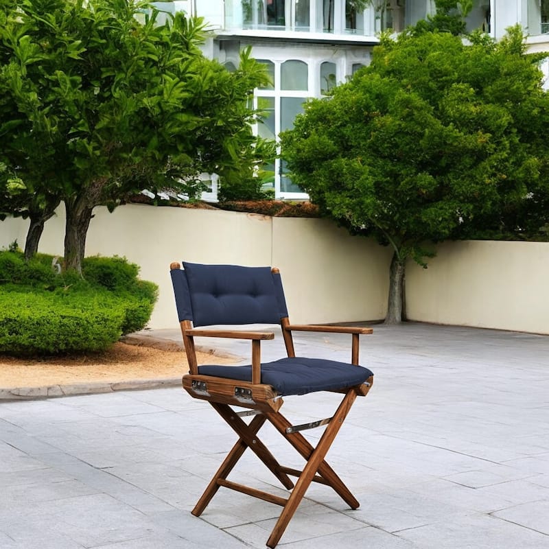 23" Navy Blue and Brown Solid Wood Indoor Outdoor Director Chair with Navy Blue Cushion - Navy Blue