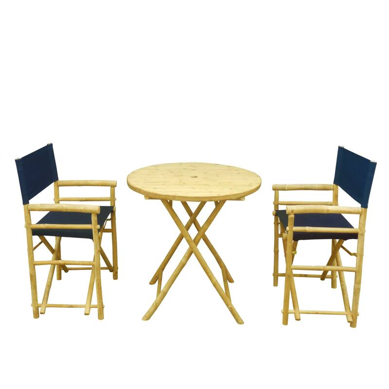 Zew Round 3-piece Bamboo Handcrafted Patio Set - Indigo
