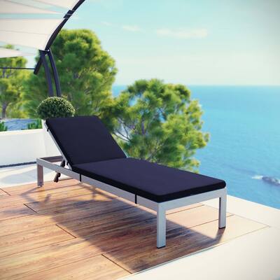 Modway Shore Patio Aluminum Outdoor Chaise, Silver Navy