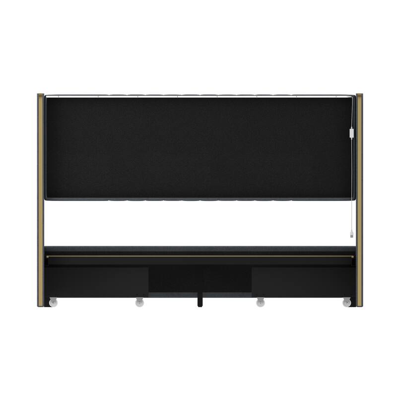 Modern Illuminated Bed Frame with Gold Trim - Chic Upholstered Design