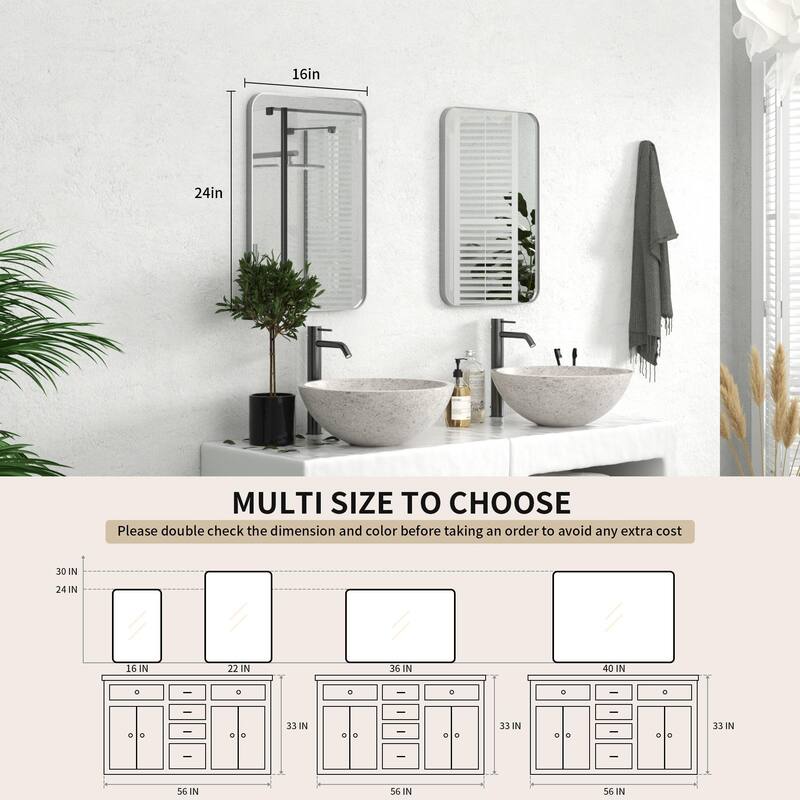 Modern Rounded Rectangle Wall Mirror with Stainless Steel Frame for Bathroom Vanity(1 Piece)