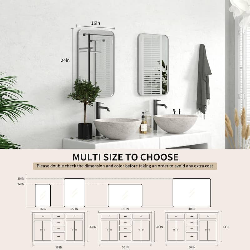 Wall Mirror Vanity Mirror Bathroom Mirror with Round Corner (1 Piece)