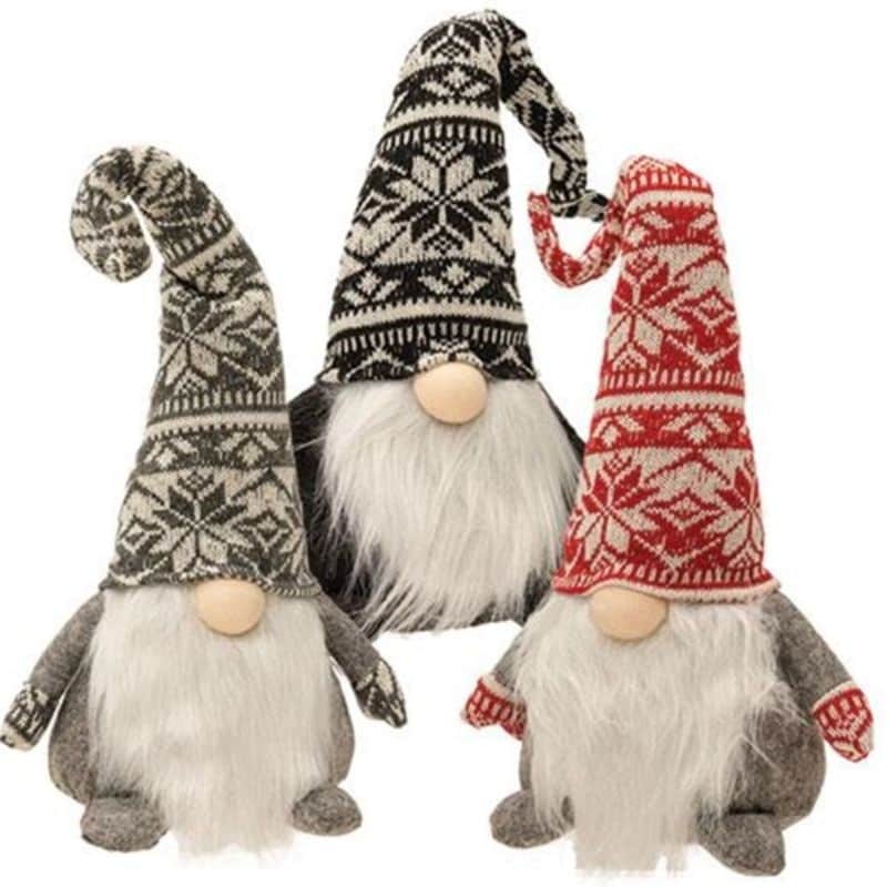 2.5 Inch Christmas Gnomes on Grey Canvas Ribbon - Wired Christmas Ribbon -  5 Yards