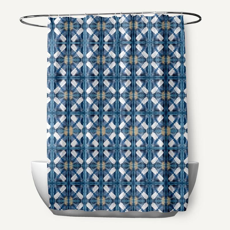 Beach Tile Geometric Print Shower Curtain - Navy