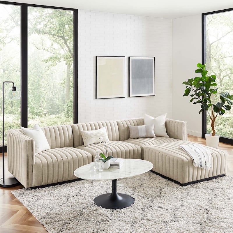 Conjure Channel Tufted Upholstered Fabric 4-Piece Sectional Sofa