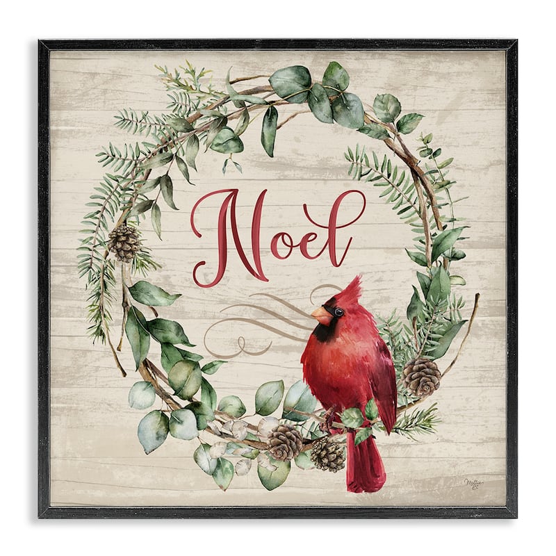 Stupell Noel Wreath with Cardinal Framed Giclee Art Design By Mollie B. - 12 x 12 - Black