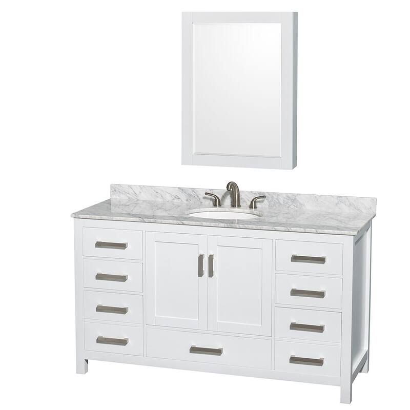 Wyndham Collection WCS141460SUNOMED Sheffield 60" Free Standing Single - White / White Carrara Marble Top / Brushed Chrome - Painted