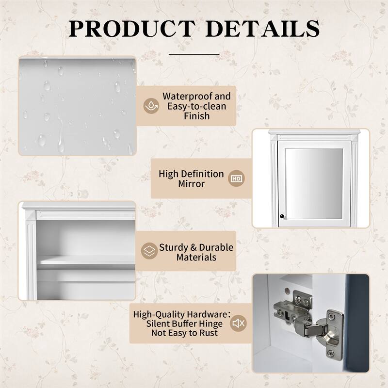 24" x 27" Rectangular MDF Medicine Cabinet with Mirror - 24" x 7" x 27.76"