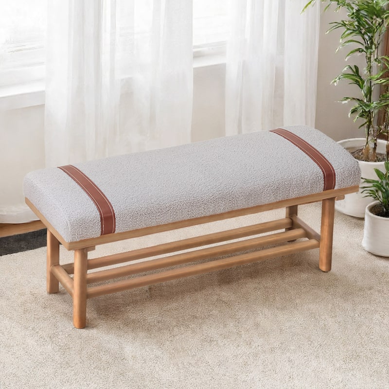 2-Tier Solid Wood Upholstered Entryway Shoe Bench with Storage Shelf - 44.49"W x 16.54"D x 18.11"H