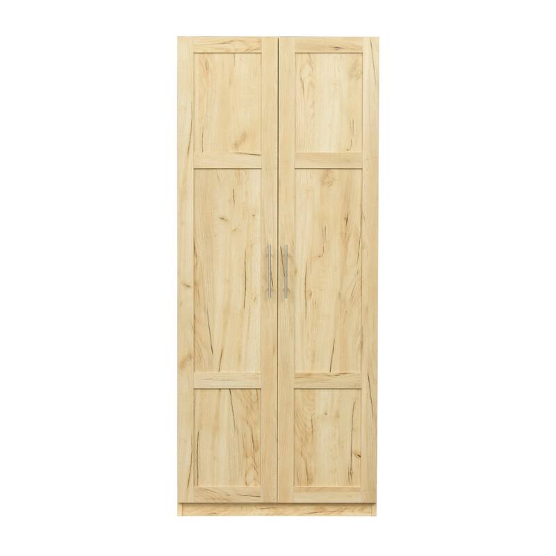 Wood High Wardrobe Cabinet with 4 Storage Spaces and 2 Doors
